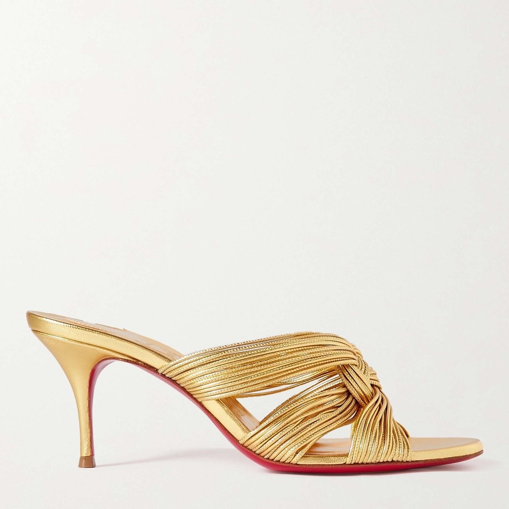CHRISTIAN LOUBOUTIN Multitaski 70mm laminated gold leather mules heels new shoes